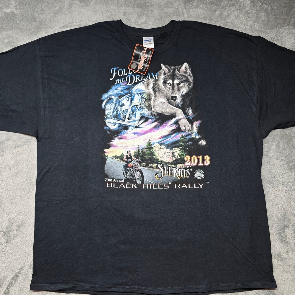 Gildan Sturgis 2013 Black Hills Rally T-Shirt Mens 3XL Black Wolf Motorcycle NWT